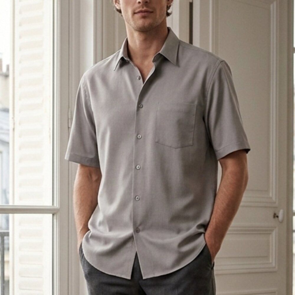 Quiksilver Waterman Centilla Gray Button Front Shirt Men’s Medium Anti-Wrinkle